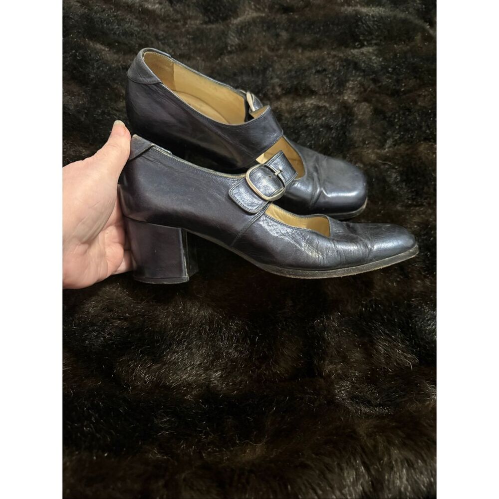 Varda Blue Patent Leather  Mary Janes Sz  6.5 heels shoes Made in Italy